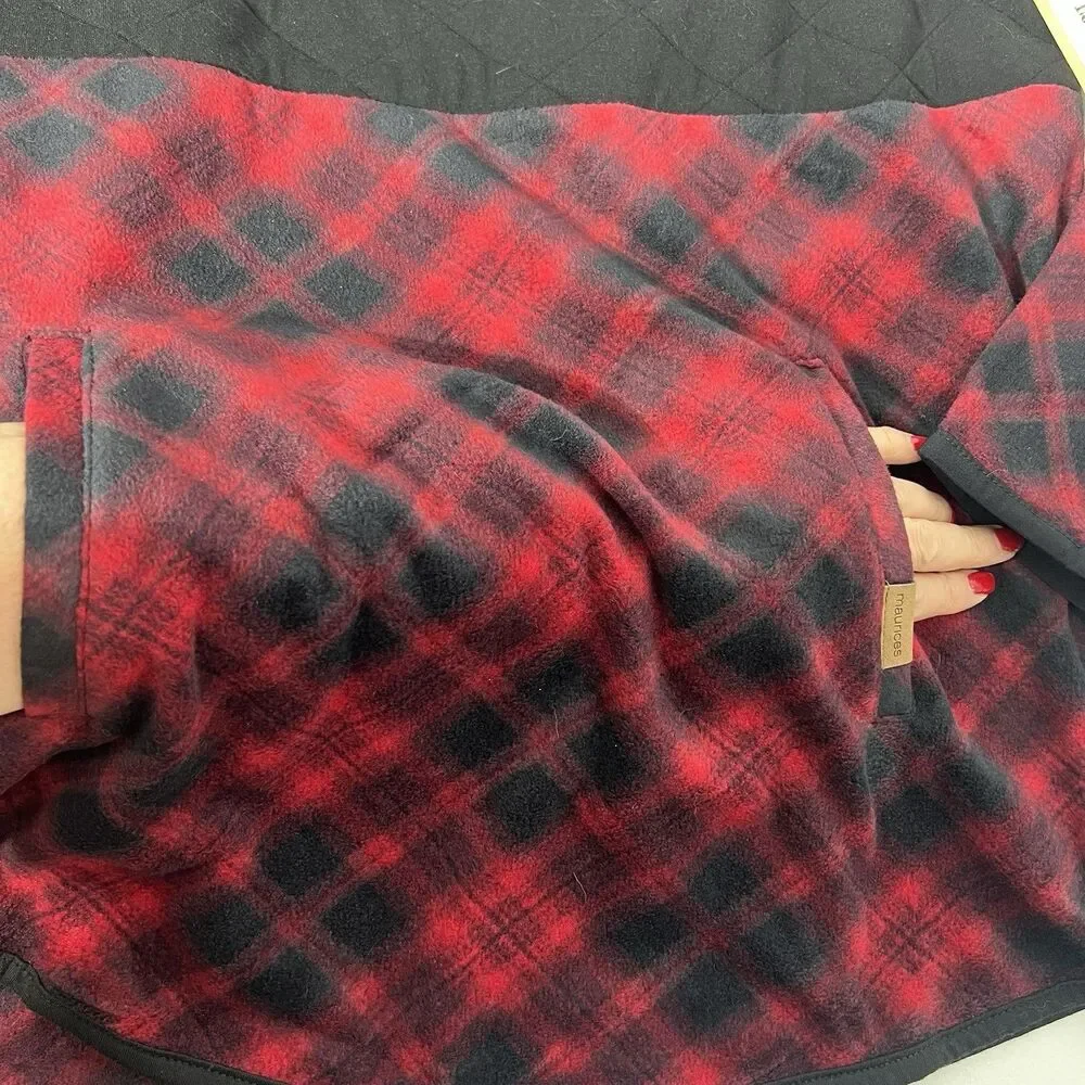 Maurices Sweater Womens XL Red Plaid Fleece Quilted Pullover Holiday Winter Farm - Picture 5 of 13